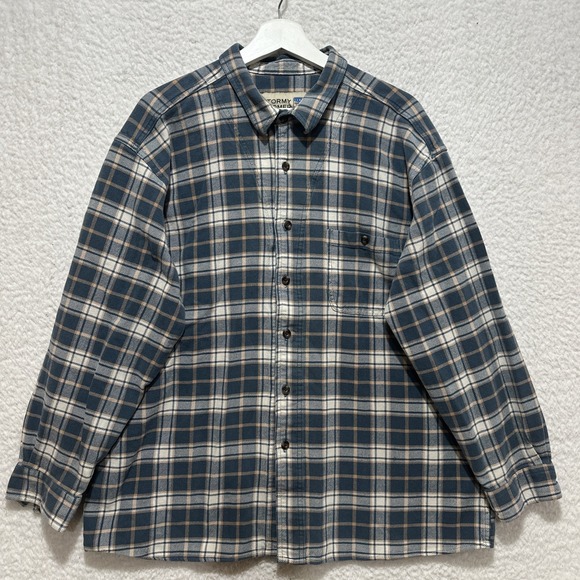 Stormy Kromer Men's 2XL Flannel Shirt Blue Plaid Cotton Button Down Made in USA